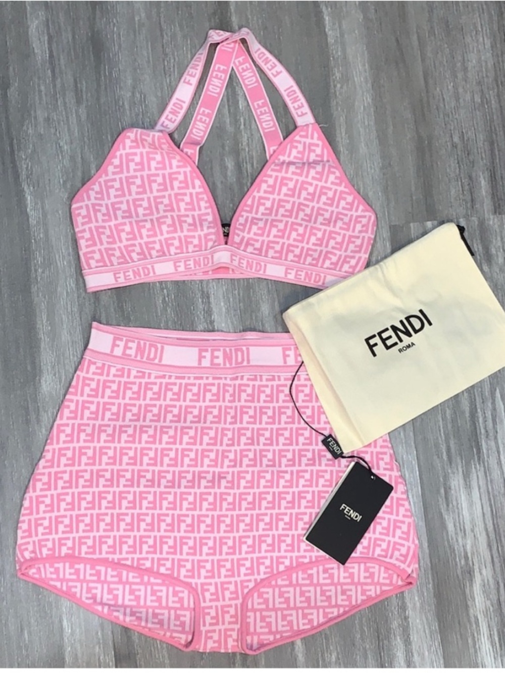 Fendi Pink FF Logo Bralette & High-Waist Shorts Set STRETCHY MATERIAL***
